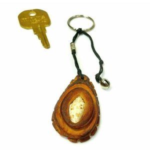 Wooden Keychain Handmade Key Chain Holder w/Shell Key Ring Keyring Gift Unique